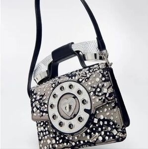 NWT Betsey Johnson Bling Bling On The Phone Black Lace & Crystal Encrusted Bag